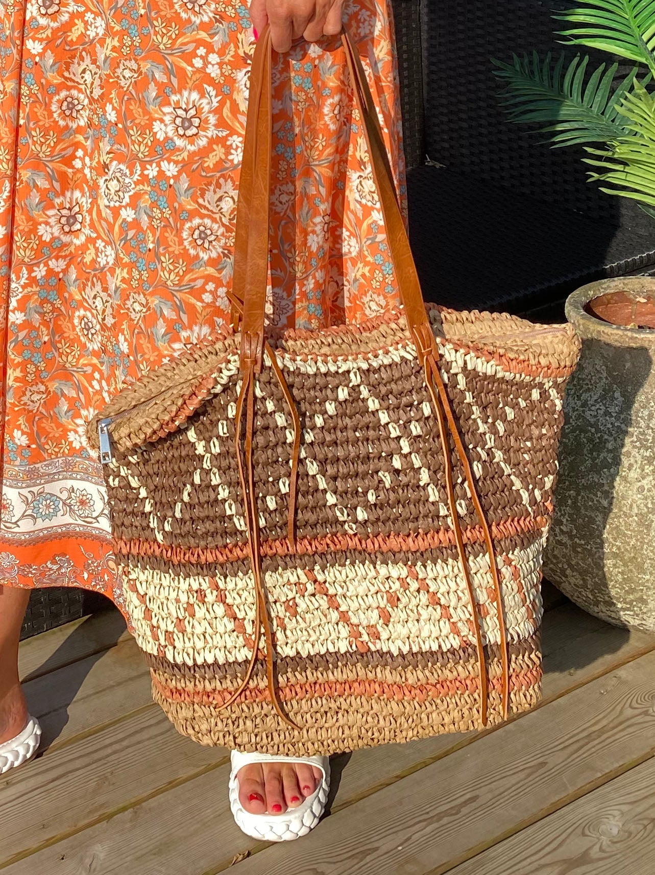 Emaan - Stor strandväska i bruna nyanser